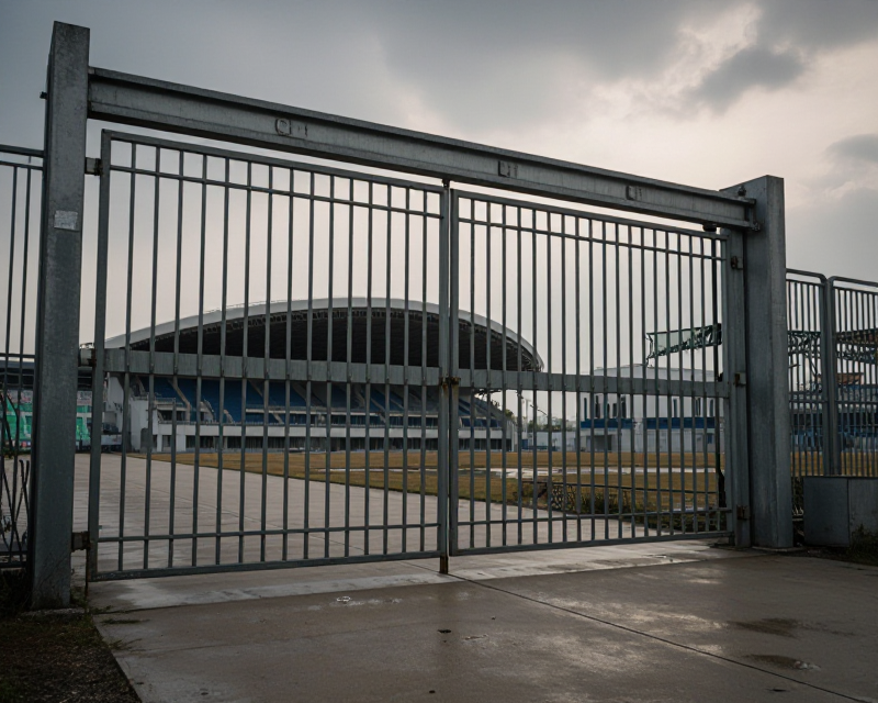 Tense atmosphere at the sports gymnasium entrance