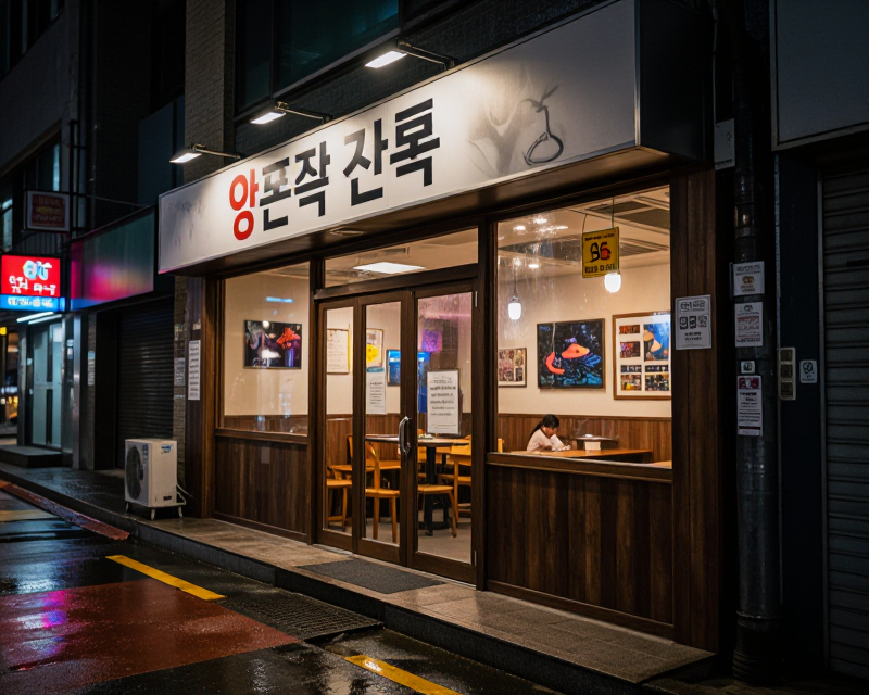 Cinematic Night Scene of Korean Restaurant